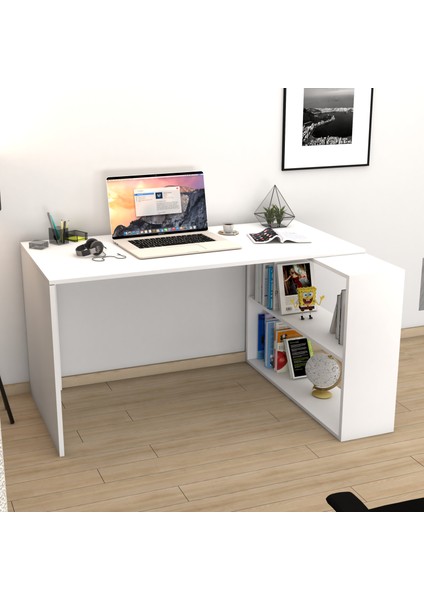 Atlas Kitaplıklı Çalışma Masası, Bilgisayar Masası Beyaz