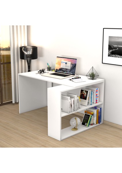 Atlas Kitaplıklı Çalışma Masası, Bilgisayar Masası Beyaz