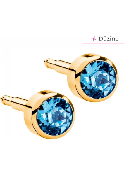 Gold Aquamarine Kulak Delme Küpesi 1 Çift