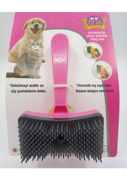 Kedi Köpek Tuşlu Otomatik Tüy Toplayıcı Tarak Pembe