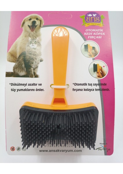 Kedi Köpek Tuşlu Otomatik Tüy Toplayıcı Tarak Turuncu