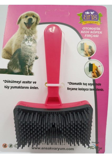 Kedi Köpek Tuşlu Otomatik Tüy Toplayıcı Tarak Kırmızı