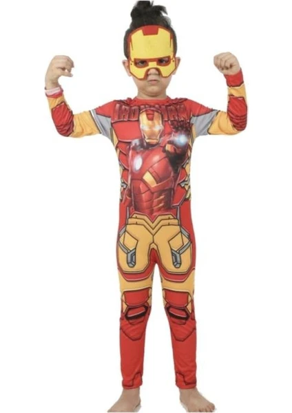 Lolli Boom Kids  Erkek Çocuk Marvel Avengers Demir Adam Ironman Maskeli Çocuk Kostüm