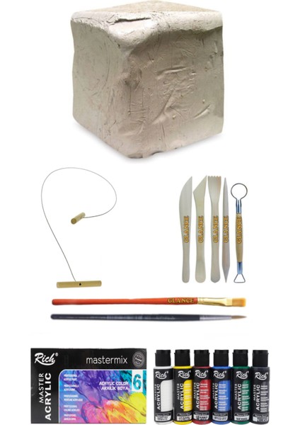 Beyaz Seramik Hamuru 6 kg Kil Rich Mastermix Akrilik Boya Seti Ana Renkler 6lı 60CC Set