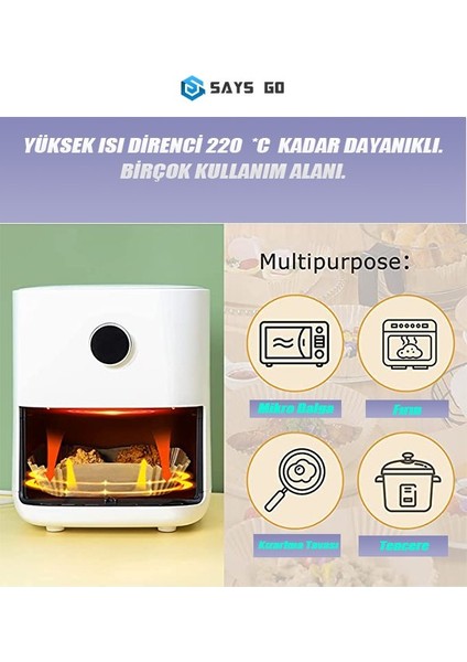 Says GO Fritöz Pişirme Kağıdı Airfryer Sıcak Hava Fritözü Philips Xiaomi Uyumlu Gıda Sınıfı Pişirme Kağıdı 50’li