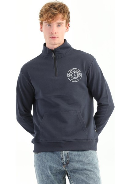 Erkek Baskılı Fermuarlı Lacivert Sweatshirt MC5715