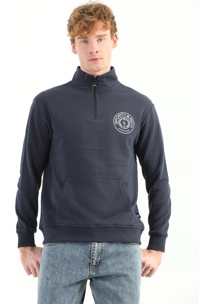 Erkek Baskılı Fermuarlı Lacivert Sweatshirt MC5715