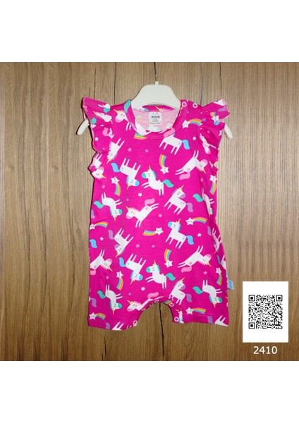 Desenli Kız Bebek Tulum - Kod 2410, 12-18 Ay, Fuşya