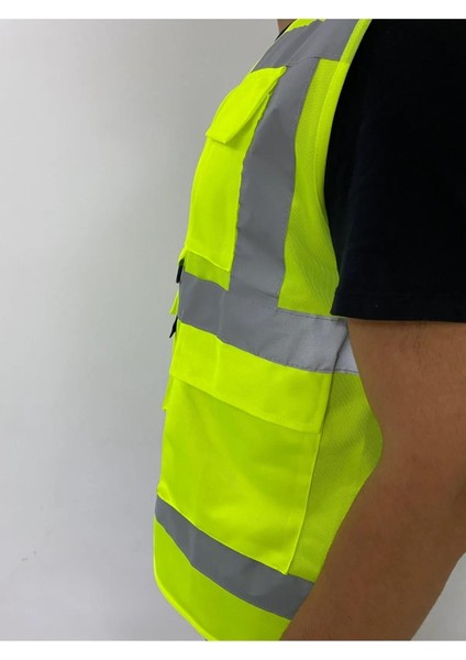 Yüksek Görünümlü 10 Adet Sarı M Beden Yelek Reflektörlü Fermuarlı Reflektik