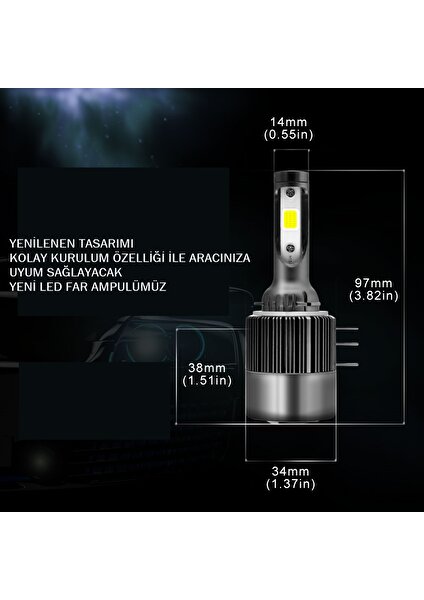 LED Far Ampulü H15 3570 Chip 72W 11.000LM Canbus 12-24V / LAAM560-3