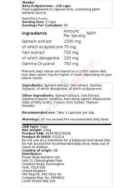 Beta-Ecdysterone 150 Kapsül