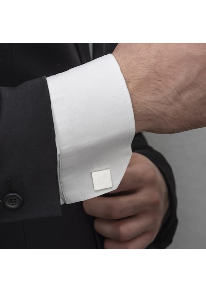 Kare Düz Gümüş Kol Düğmesi