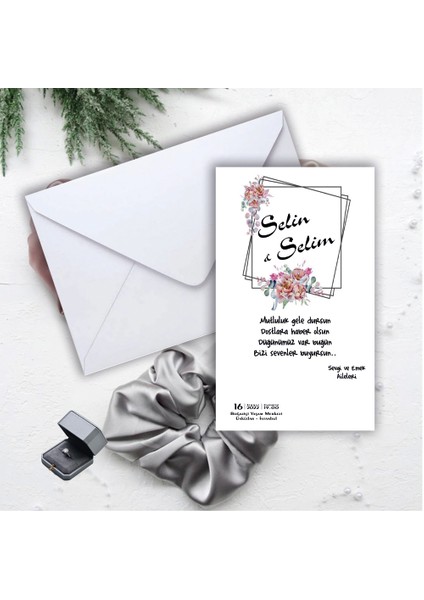 Beyaz Zarflı Davetiye Düğün - Nişan - Kına - Nikah (100 Adet)