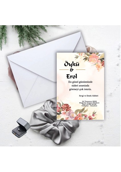 Beyaz Zarflı Davetiye Düğün - Nişan - Kına - Nikah (100 Adet)