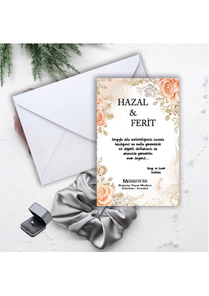 Beyaz Zarflı Davetiye Düğün - Nişan - Kına - Nikah (100 Adet)