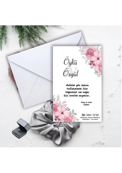 Beyaz Zarflı Davetiye Düğün - Nişan - Kına - Nikah (100 Adet)