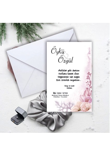 Beyaz Zarflı Davetiye Düğün - Nişan - Kına - Nikah (100 Adet)