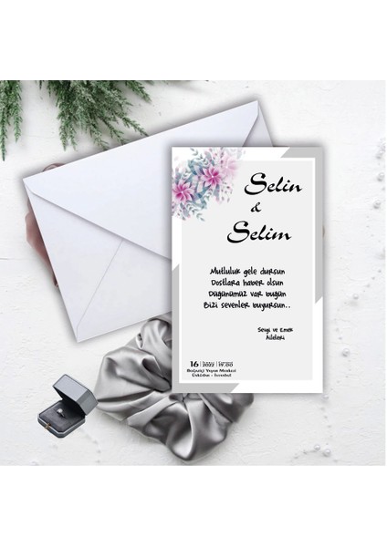 Beyaz Zarflı Davetiye Düğün - Nişan - Kına - Nikah (100 Adet)