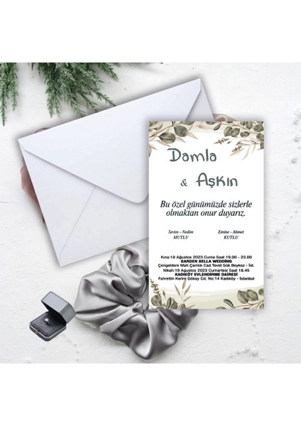 Beyaz Zarflı Davetiye Düğün - Nişan - Kına - Nikah (100 Adet)