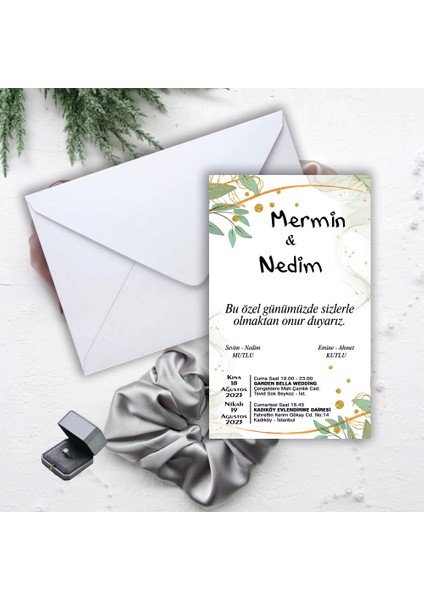 Beyaz Zarflı Davetiye Düğün - Nişan - Kına - Nikah (100 Adet)