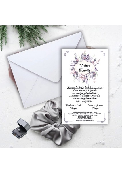 Beyaz Zarflı Davetiye Düğün - Nişan - Kına - Nikah (100 Adet)