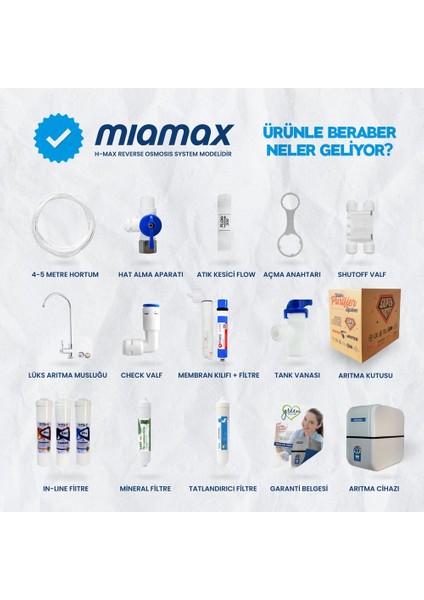 H-Max Miamax 12 Aşama 9 Litre Çelik Tanklı Mineralli Su Arıtma Cihazı