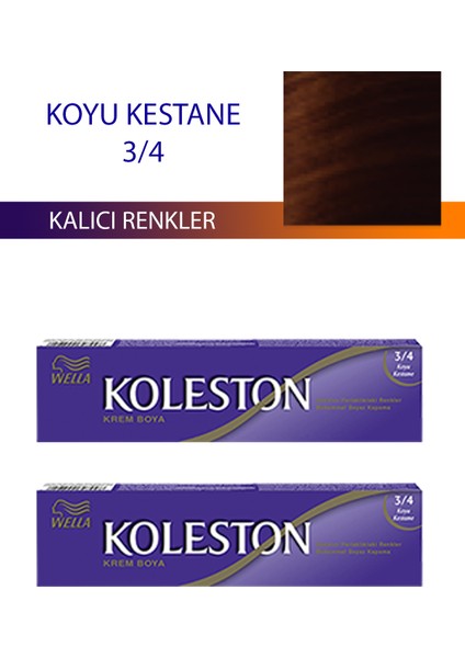 Wella Koleston 2 Adet Single Tüp Boya Saç Boyası Koyu Kestane 3/4