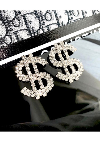 Zirkon Taşlı Dolar Küpe Modern Kadın Küpe Silver fırsatları