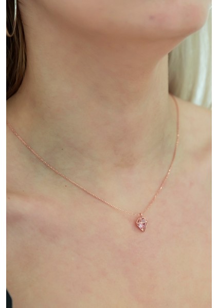 925 Ayar Şık Tasarım Pembe Taşlı Kolye Kadın Gümüş Kolye modelleri