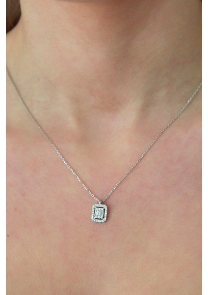 925 Ayar Baget Taşlı Tektaş Kolye Kadın Gümüş Kolye fiyatları