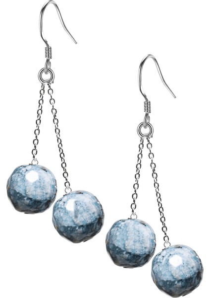 Fasetli Doğal Mavi Kuvars Taşı Gümüş Küpe