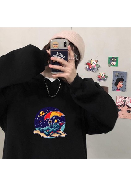 Vocation Astronaut Siyah Kapüşonlu Sweatshirt