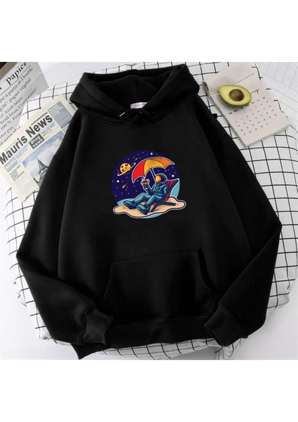 Vocation Astronaut Siyah Kapüşonlu Sweatshirt