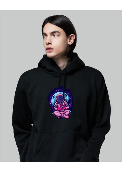 Sitting Astronaut Siyah Kapüşonlu Sweatshirt