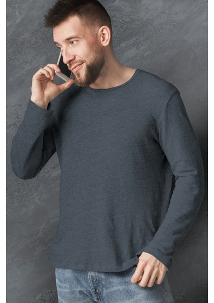 Düz Beyaz, Antrasit, Gri Uzun Kollu Erkek T-Shirt 3'Lü Eko Paket modelleri