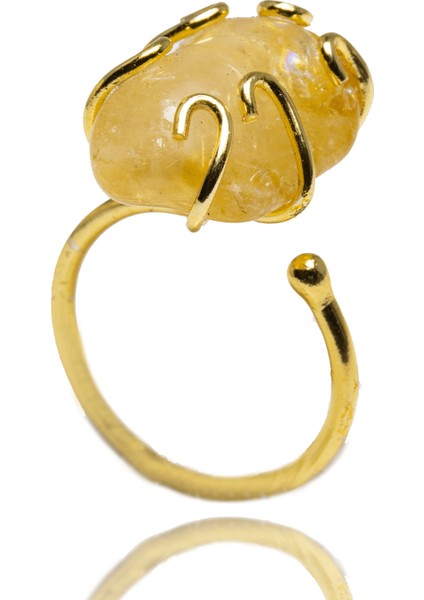 Ayarlanabilir Ham Doğal Sitrin Doğal Taş Yüzük (24K Altın Kaplama)