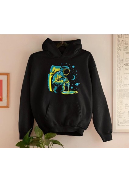 Camper Astronaut Siyah Kapüşonlu Oversize Sweatshirt Hoodie