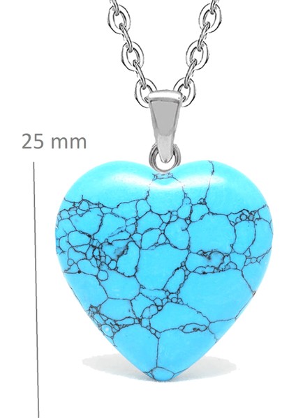 Tesbih Atölyesi Sertifikalı Kalp Şekilli Doğal Turkuaz Taşı Kolye