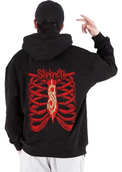 Slipknot Sırt Baskılı Siyah Kapüşonlu Sweatshirt
