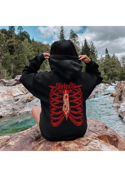 Slipknot Sırt Baskılı Siyah Kapüşonlu Sweatshirt