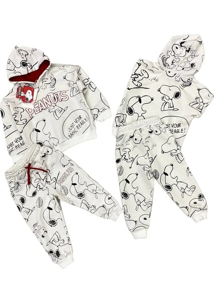 Snoopy Mini Peanuts Baskılı Disney Alt Üst Takım Kapüşonlu Sweatshirtlü Eşofman Takımı
