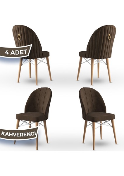 Concept Ritim Serisi Babyface Kumaş Doğal Ahşap Ayak Beyaz Kafes 4 Adet Sandalye