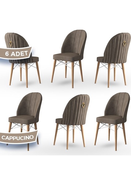 Concept Ritim Serisi Babyface Kumaş Doğal Ahşap Ayak Beyaz Kafesli 6 Adet Sandalye