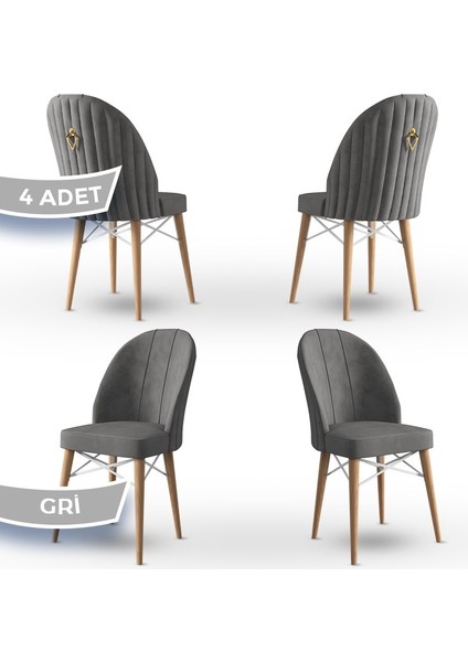 Concept Ritim Serisi Babyface Kumaş Doğal Ahşap Ayak Beyaz Kafes 4 Adet Sandalye