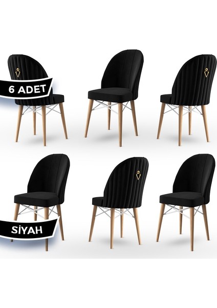 Concept Ritim Serisi Babyface Kumaş Doğal Ahşap Ayak Beyaz Kafesli 6 Adet Sandalye