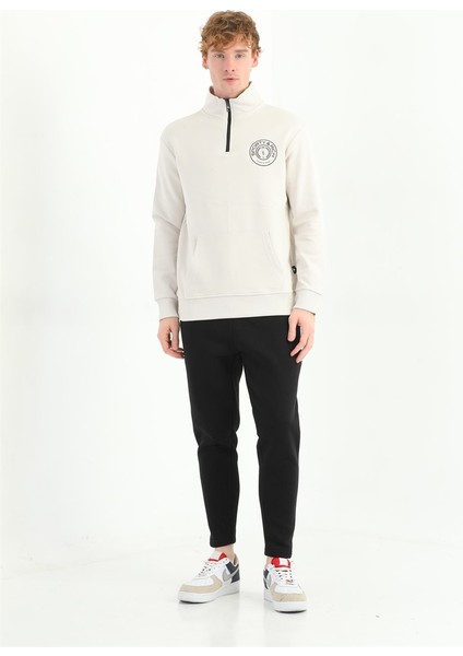 Erkek Baskılı Fermuarlı Ekru Sweatshirt MC5715