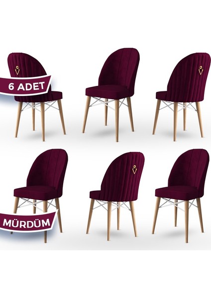 Concept Ritim Serisi Babyface Kumaş Doğal Ahşap Ayak Beyaz Kafesli 6 Adet Sandalye