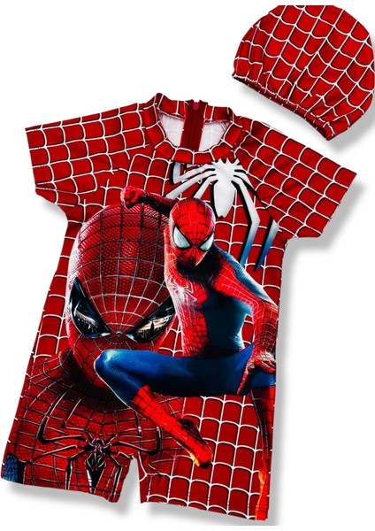 Lolliboom Kids Efsane Örümcek Adam Amazing Spider Man Detay Hassas Ten Yarım Kollu Fermuarlı Yüzücü Tarz Bone Hediyeli