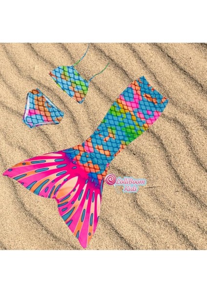 Kız Çocuk Deniz Kızı Kostüm Bikini - Mayo Efsane Little Mermaid Çok Renk Geçişli Balıksırtı fiyatları