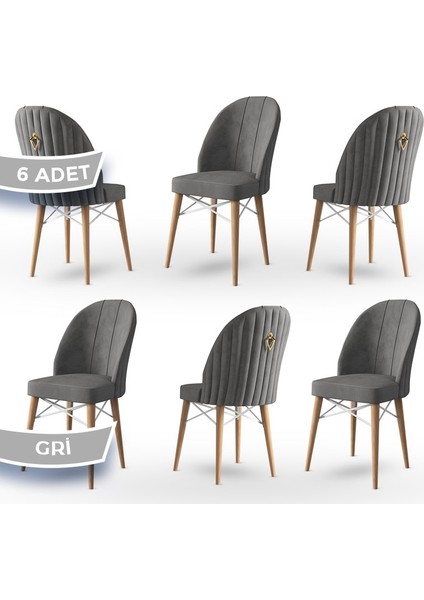 Concept Ritim Serisi Babyface Kumaş Doğal Ahşap Ayak Beyaz Kafesli 6 Adet Sandalye